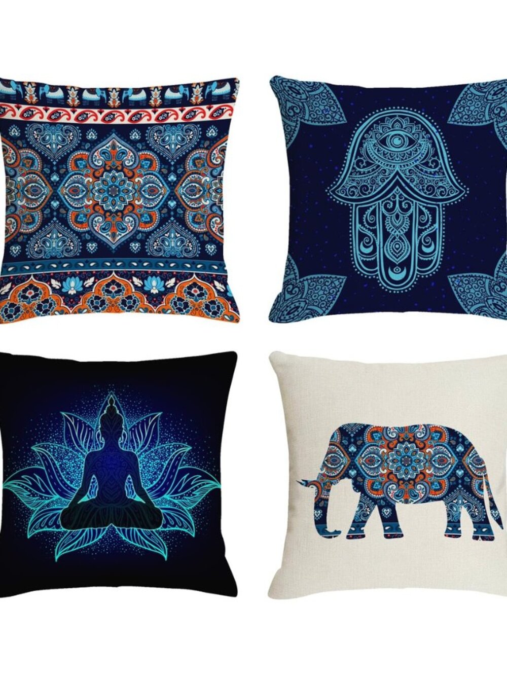 Navy Mandala Pattern Throw Pillow Covers 18x18 Set of 4 Boho Accents Decorative